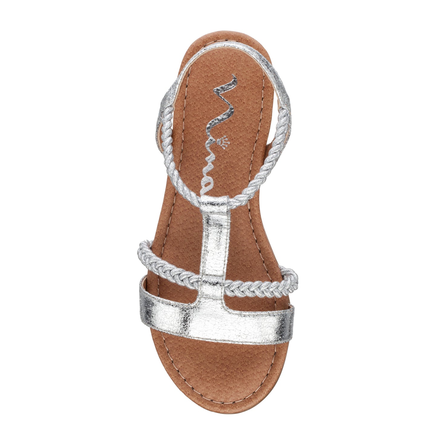 Nina Shoes Girls Burnadet Silver Braided Elastic Strap Sandals