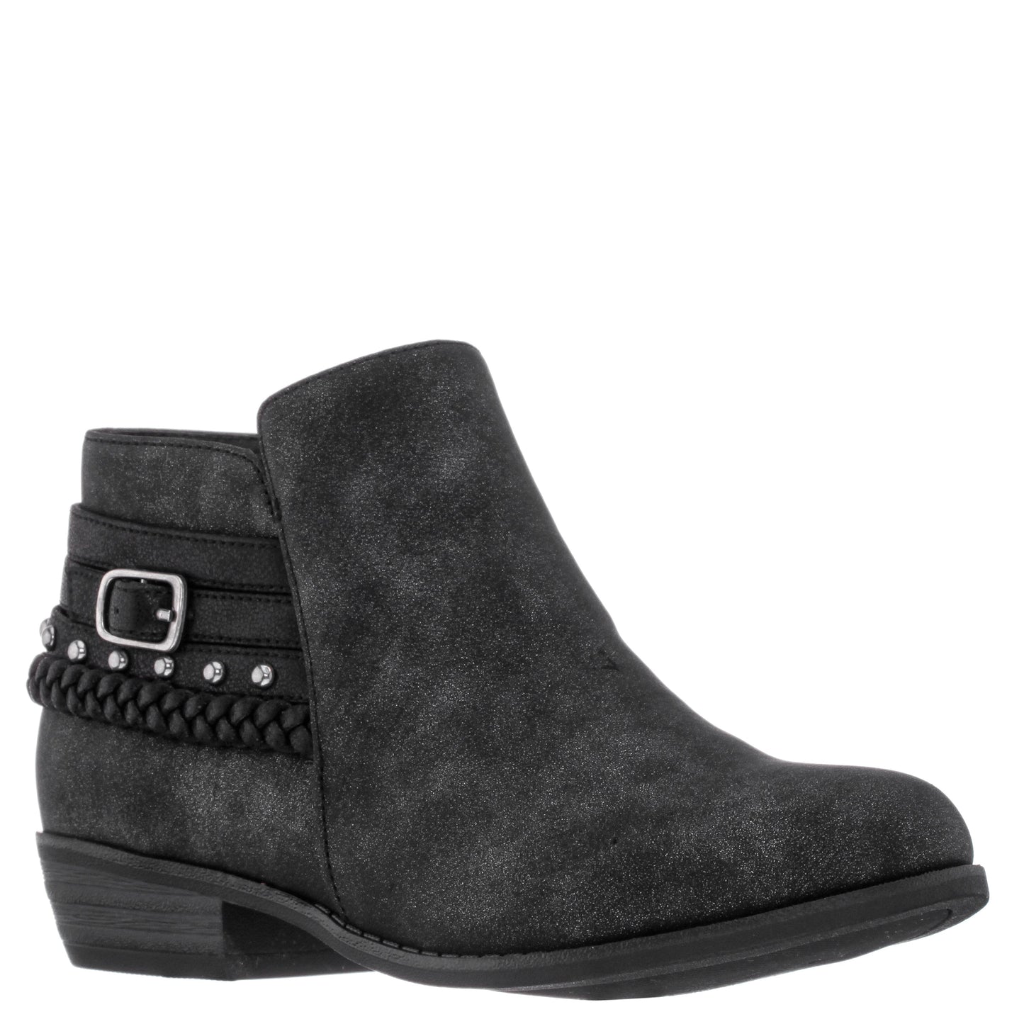 Nina Shoes Girls Kassie Black Shimmer Inside Zip Ankle Boots