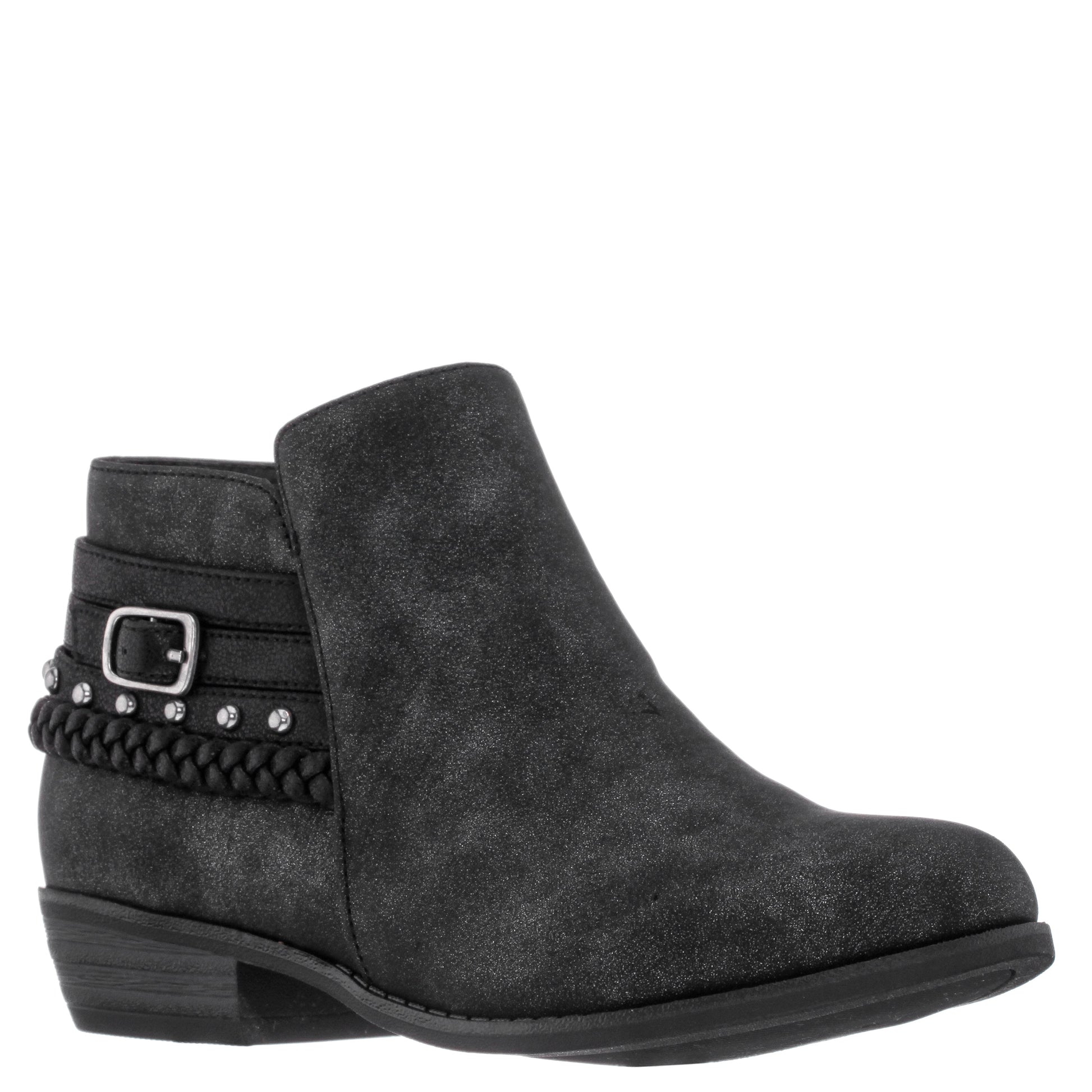Nina Shoes Girls Kassie Black Shimmer Inside Zip Ankle Boots