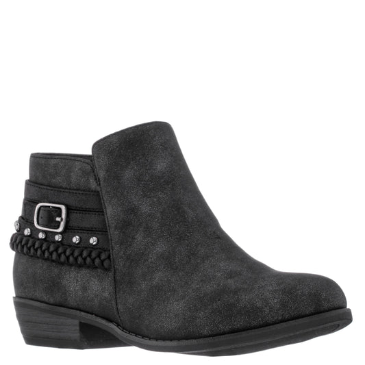 Nina Shoes Girls Kassie Black Shimmer Inside Zip Ankle Boots