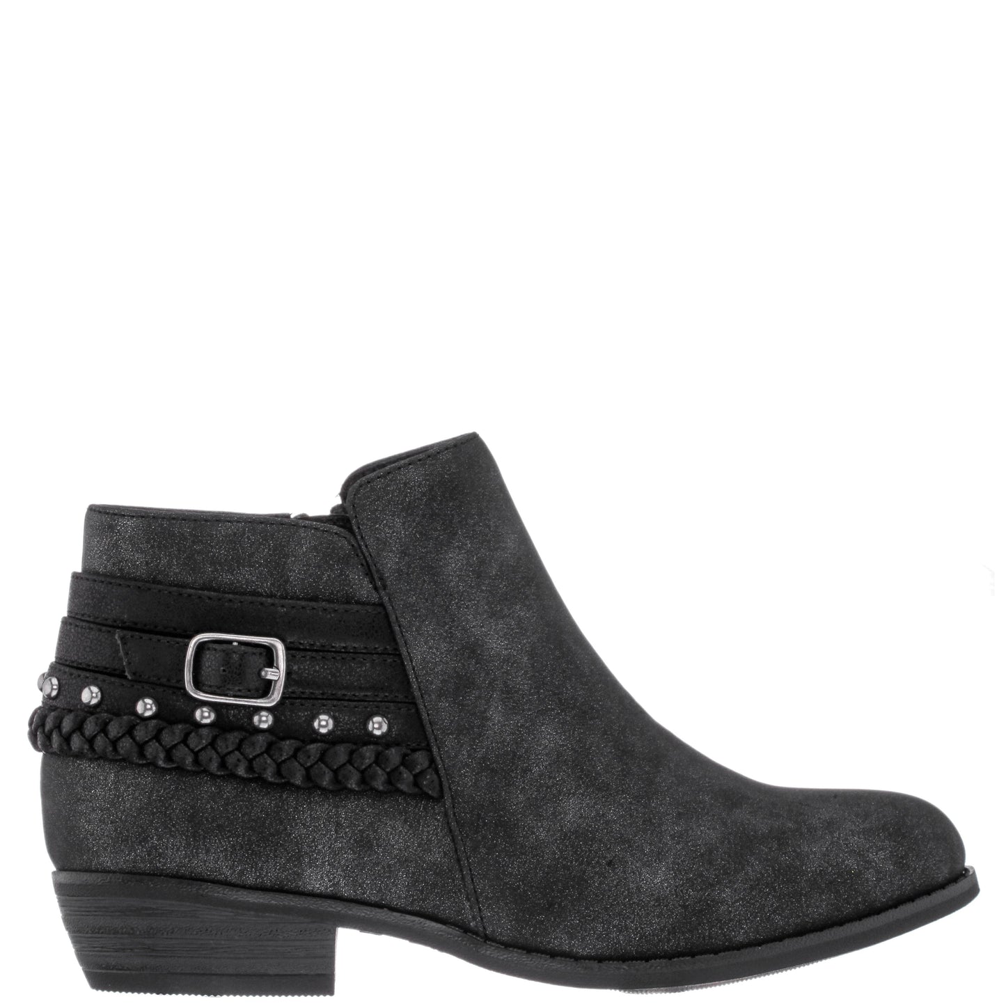 Nina Shoes Girls Kassie Black Shimmer Inside Zip Ankle Boots