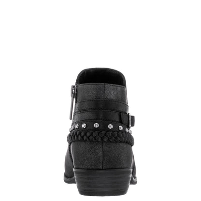 Nina Shoes Girls Kassie Black Shimmer Inside Zip Ankle Boots