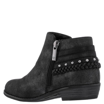 Nina Shoes Girls Kassie Black Shimmer Inside Zip Ankle Boots