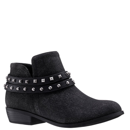 Nina Shoes Girls Nicolena Black Shimmer Inside Zip Ankle Boots