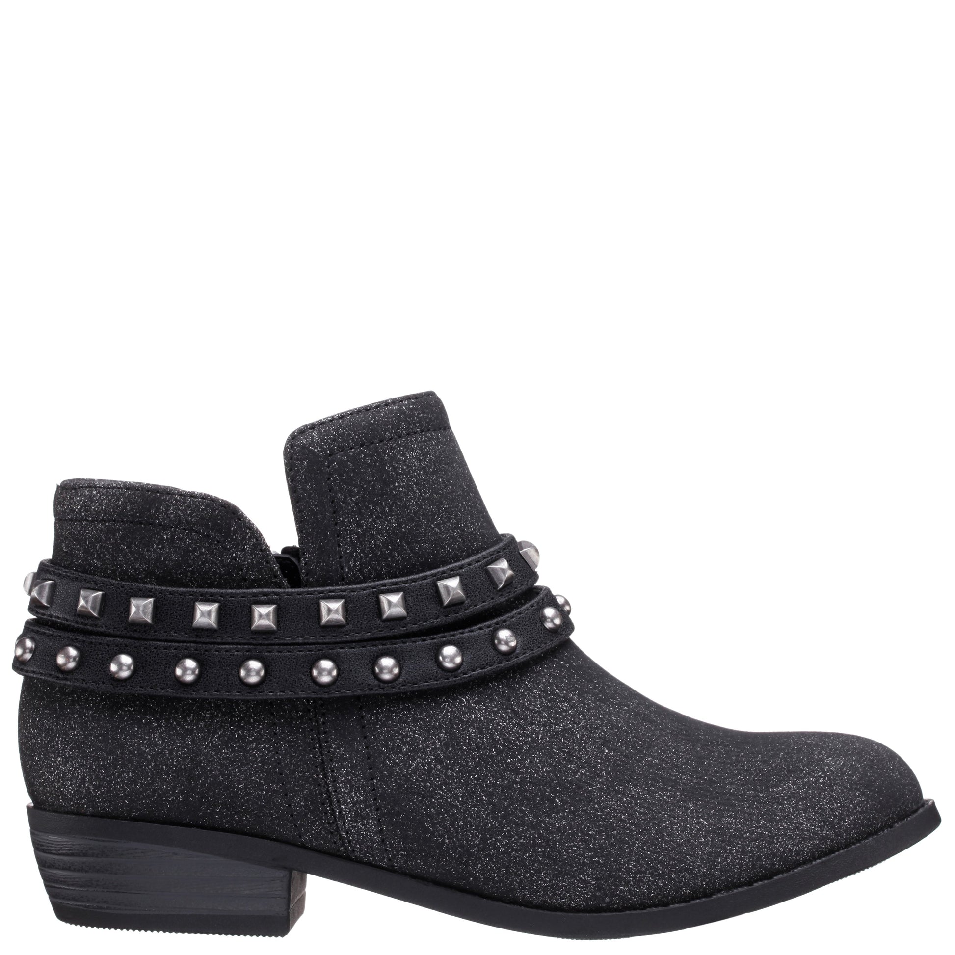 Nina Shoes Girls Nicolena Black Shimmer Inside Zip Ankle Boots