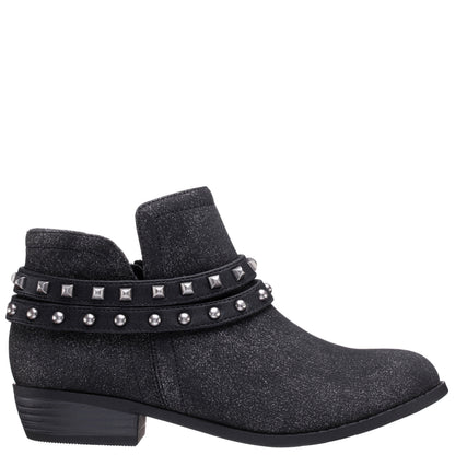 Nina Shoes Girls Nicolena Black Shimmer Inside Zip Ankle Boots