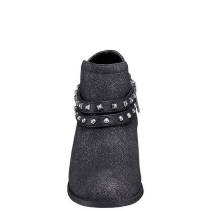 Nina Shoes Girls Nicolena Black Shimmer Inside Zip Ankle Boots