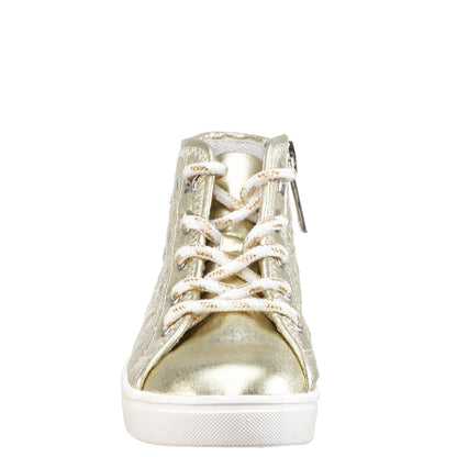 Nina Shoes Girls Emaline Platino Quilted heart Side Zip Hightop Sneakers