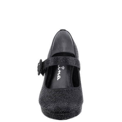 Nina Shoes Girls Catalina2 Black Stone Adjustable Buckle Dress Shoe