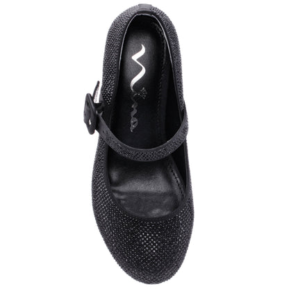 Nina Shoes Girls Catalina2 Black Stone Adjustable Buckle Dress Shoe