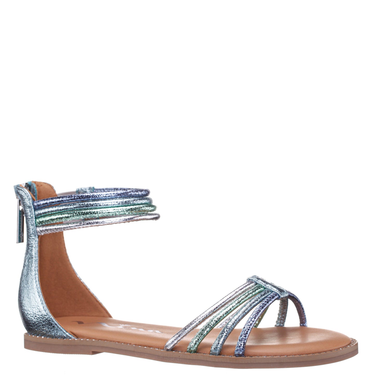 Nina Shoes Girls Brianna Blue Crinkle Metallic Back Zip Sandals
