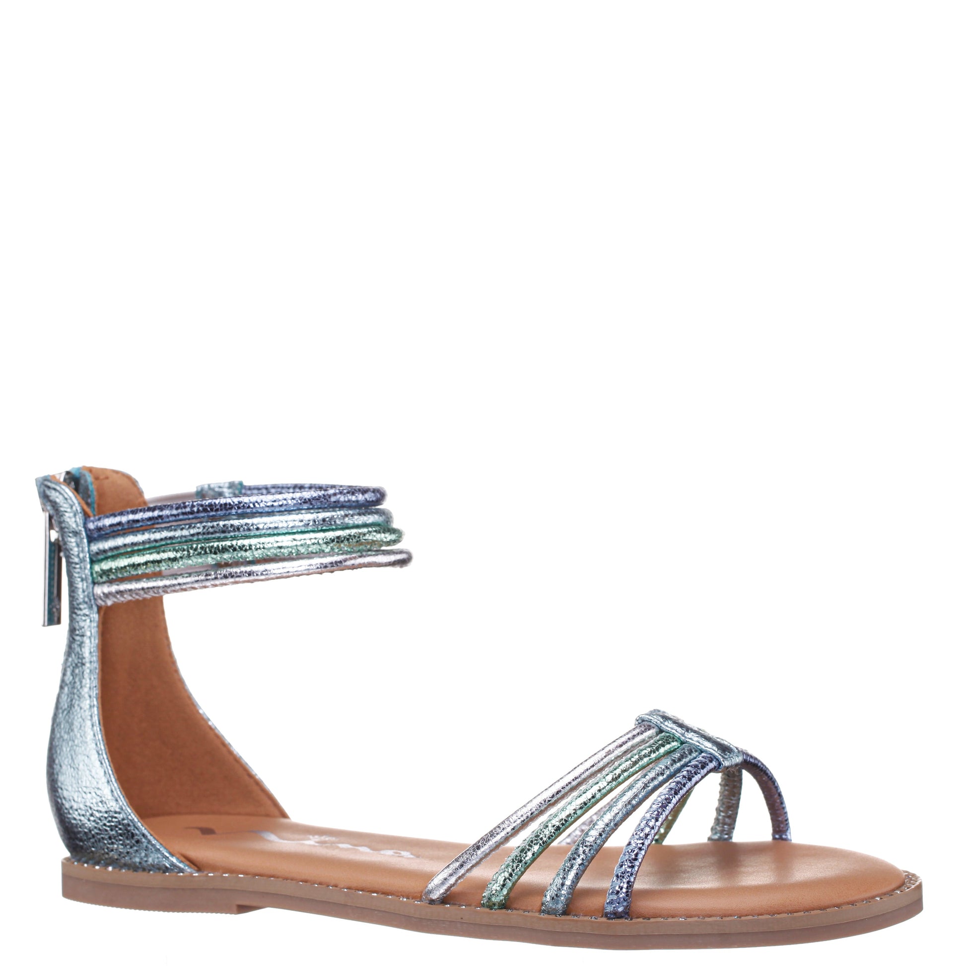 Nina Shoes Girls Brianna Blue Crinkle Metallic Back Zip Sandals