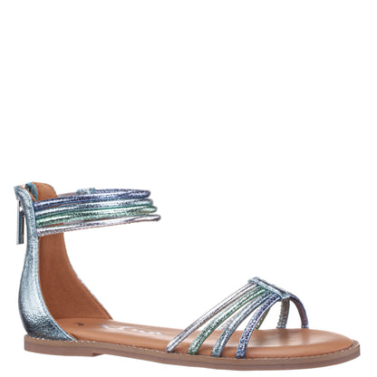 Nina Shoes Girls Brianna Blue Crinkle Metallic Back Zip Sandals