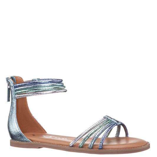 Nina Shoes Girls Brianna Blue Crinkle Metallic Back Zip Sandals