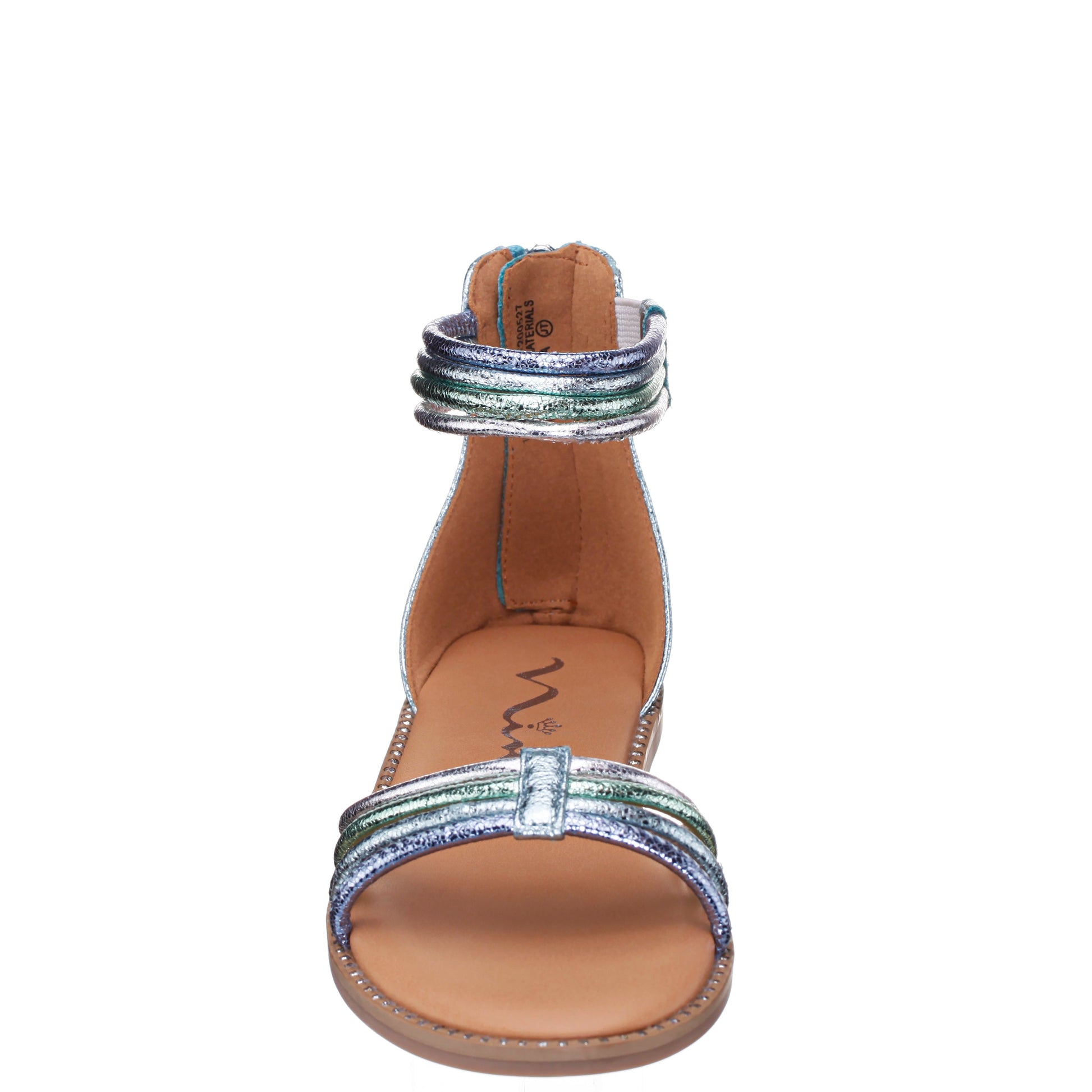 Nina Shoes Girls Brianna Blue Crinkle Metallic Back Zip Sandals