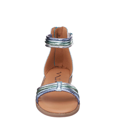 Nina Shoes Girls Brianna Blue Crinkle Metallic Back Zip Sandals