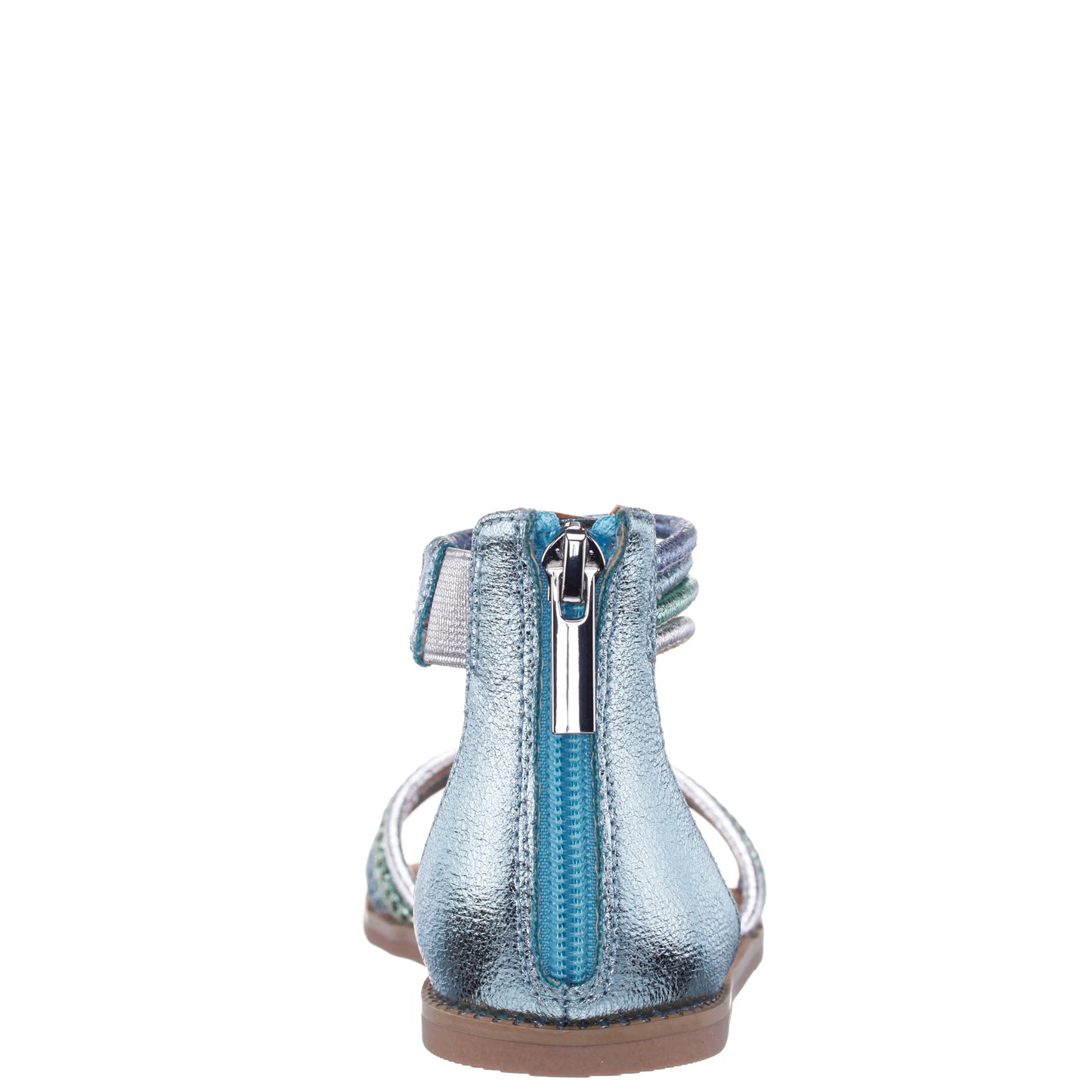 Nina Shoes Girls Brianna Blue Crinkle Metallic Back Zip Sandals