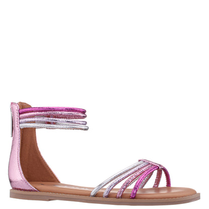 Nina Shoes Girls Brianna Pink Crinkle Metallic Back Zip Sandals