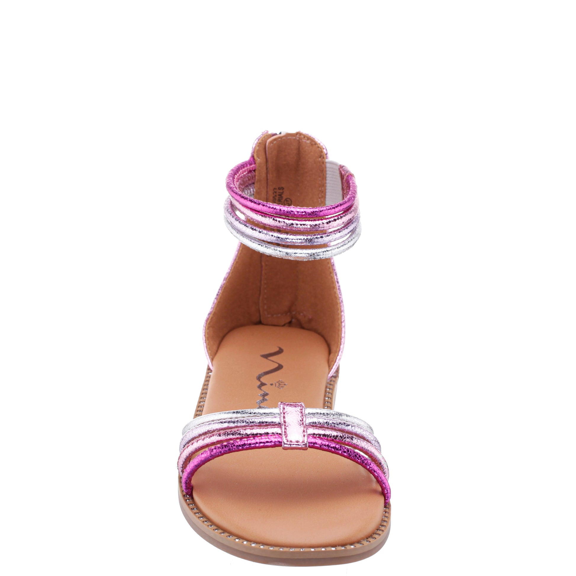 Nina Shoes Girls Brianna Pink Crinkle Metallic Back Zip Sandals