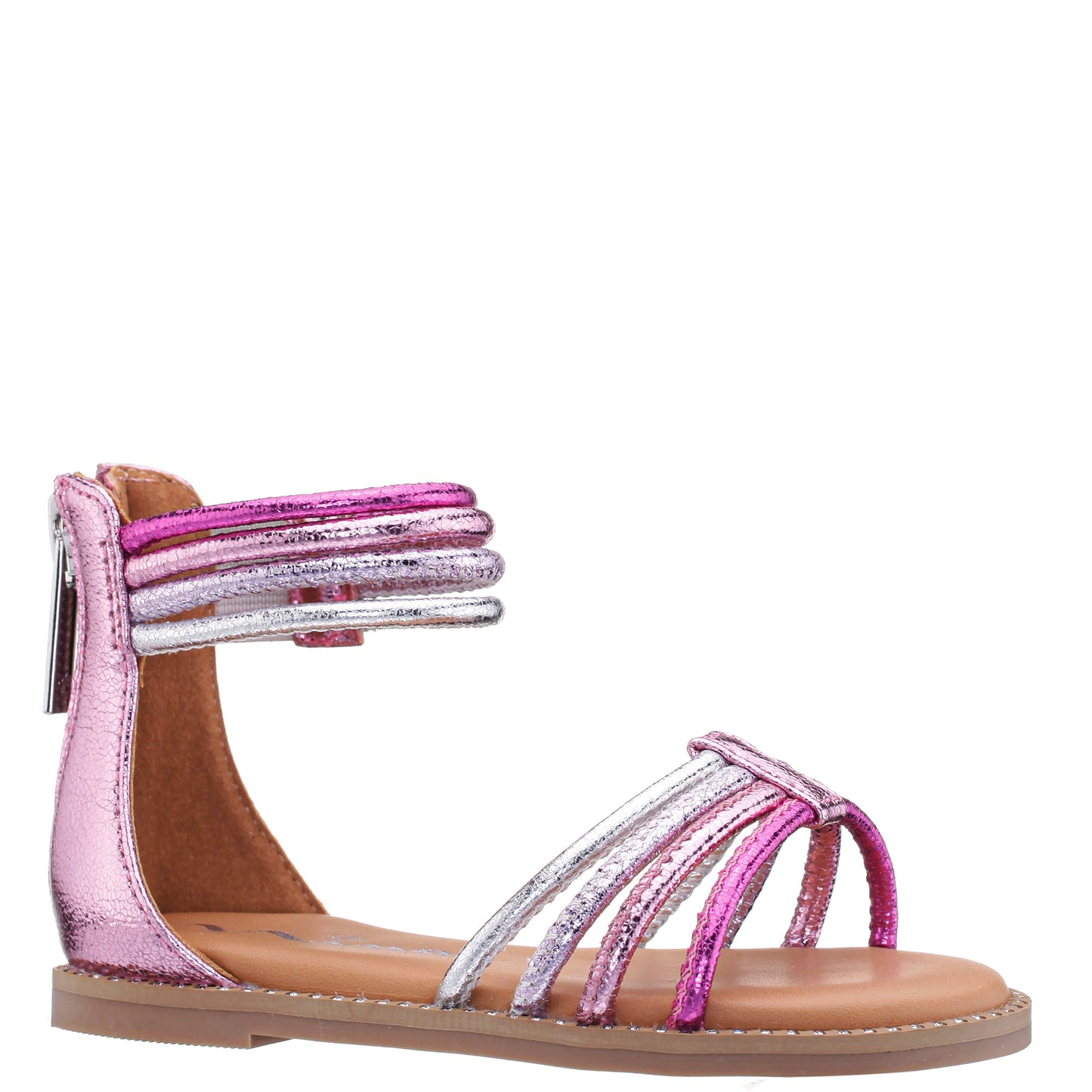 Nina Shoes Girls Brianna Pink Crinkle Metallic Back Zip Sandals