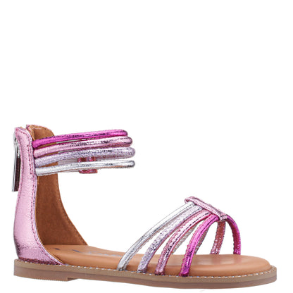 Nina Shoes Girls Brianna Pink Crinkle Metallic Back Zip Sandals