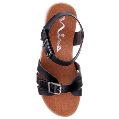 Nina Shoes Girls Lacey Black ADJUSTABLE STRAP SANDALS