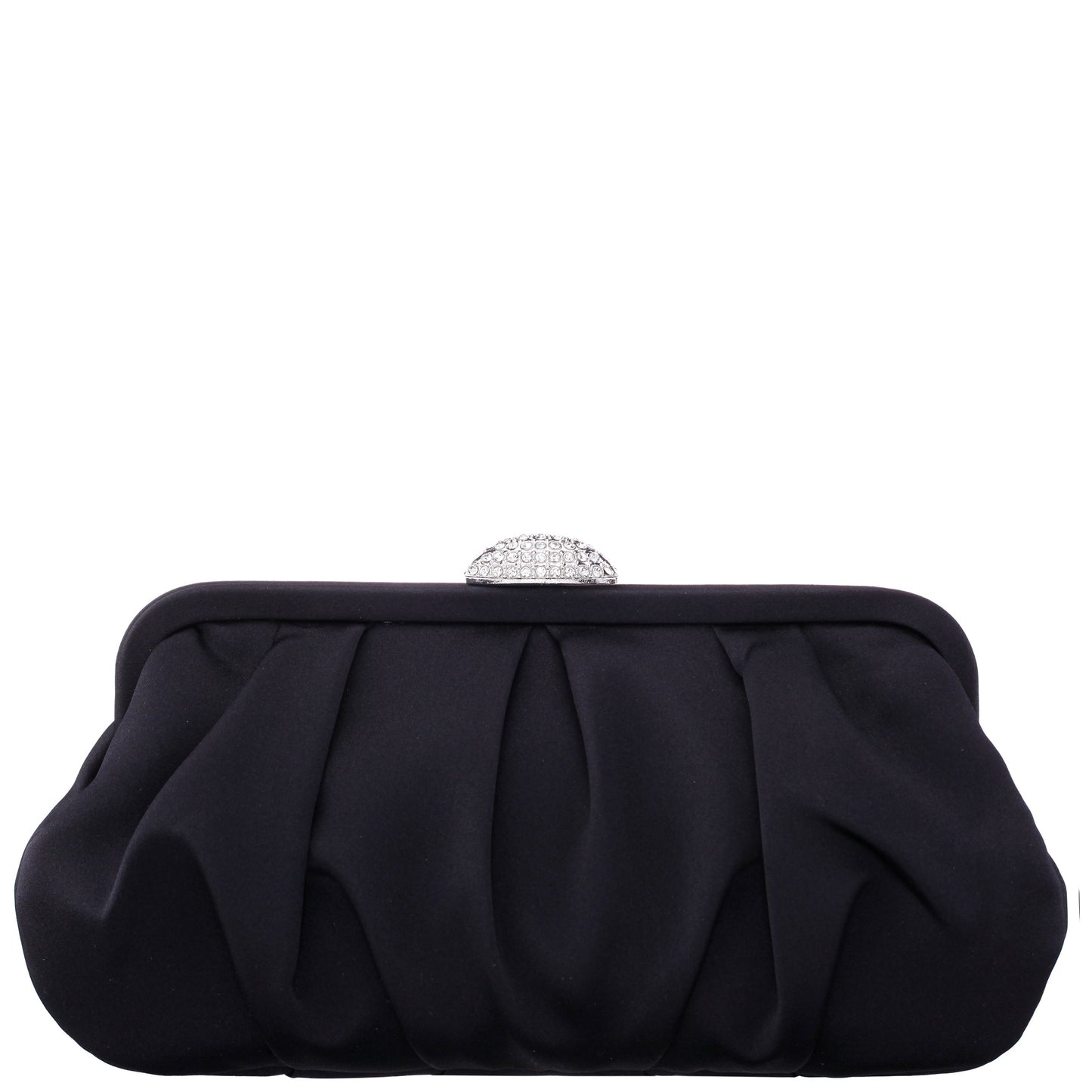 Nina Shoes Concord Black Pleated Frame Clutch With Crystal Clasp