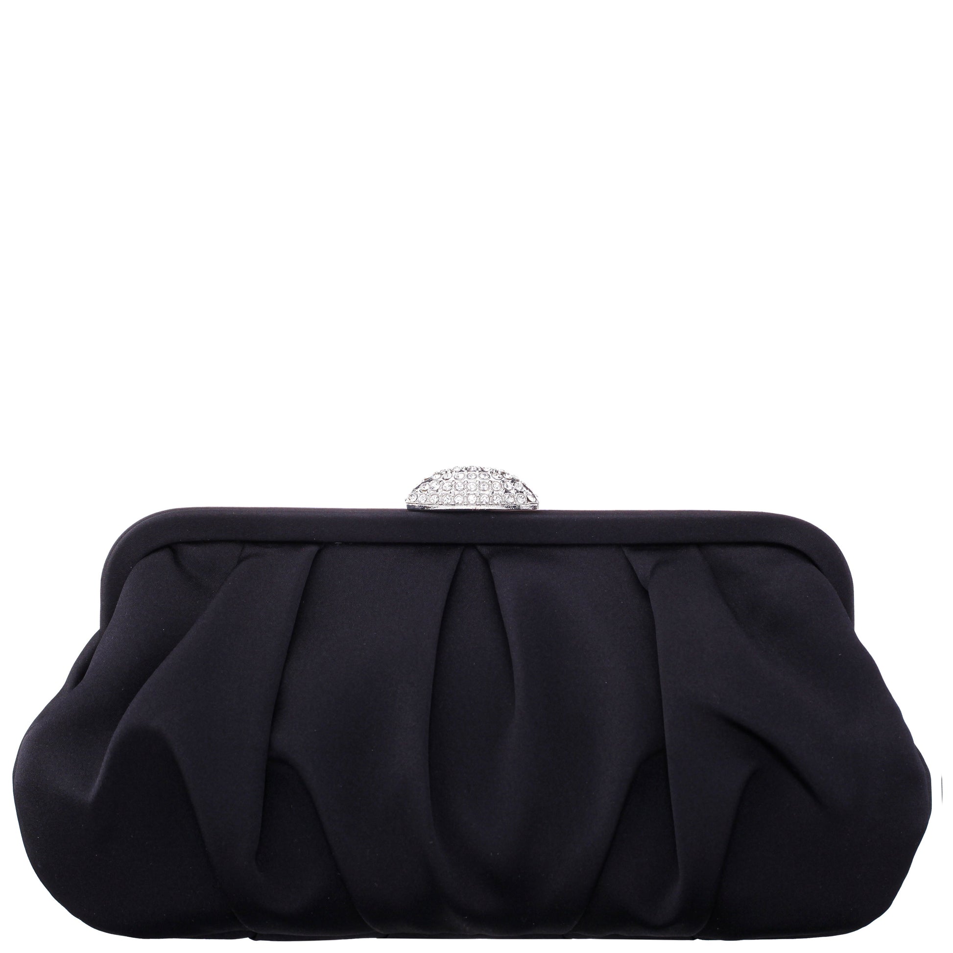 Nina Shoes Concord Black Pleated Frame Clutch With Crystal Clasp