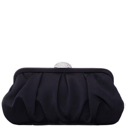 Nina Shoes Concord Black Pleated Frame Clutch With Crystal Clasp