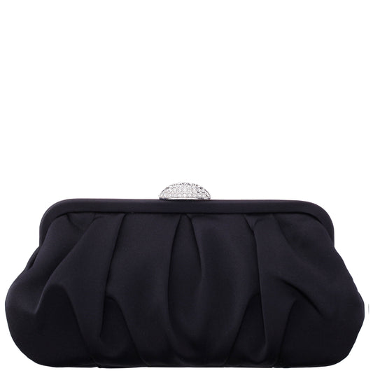 Nina Shoes Concord Black Pleated Frame Clutch With Crystal Clasp