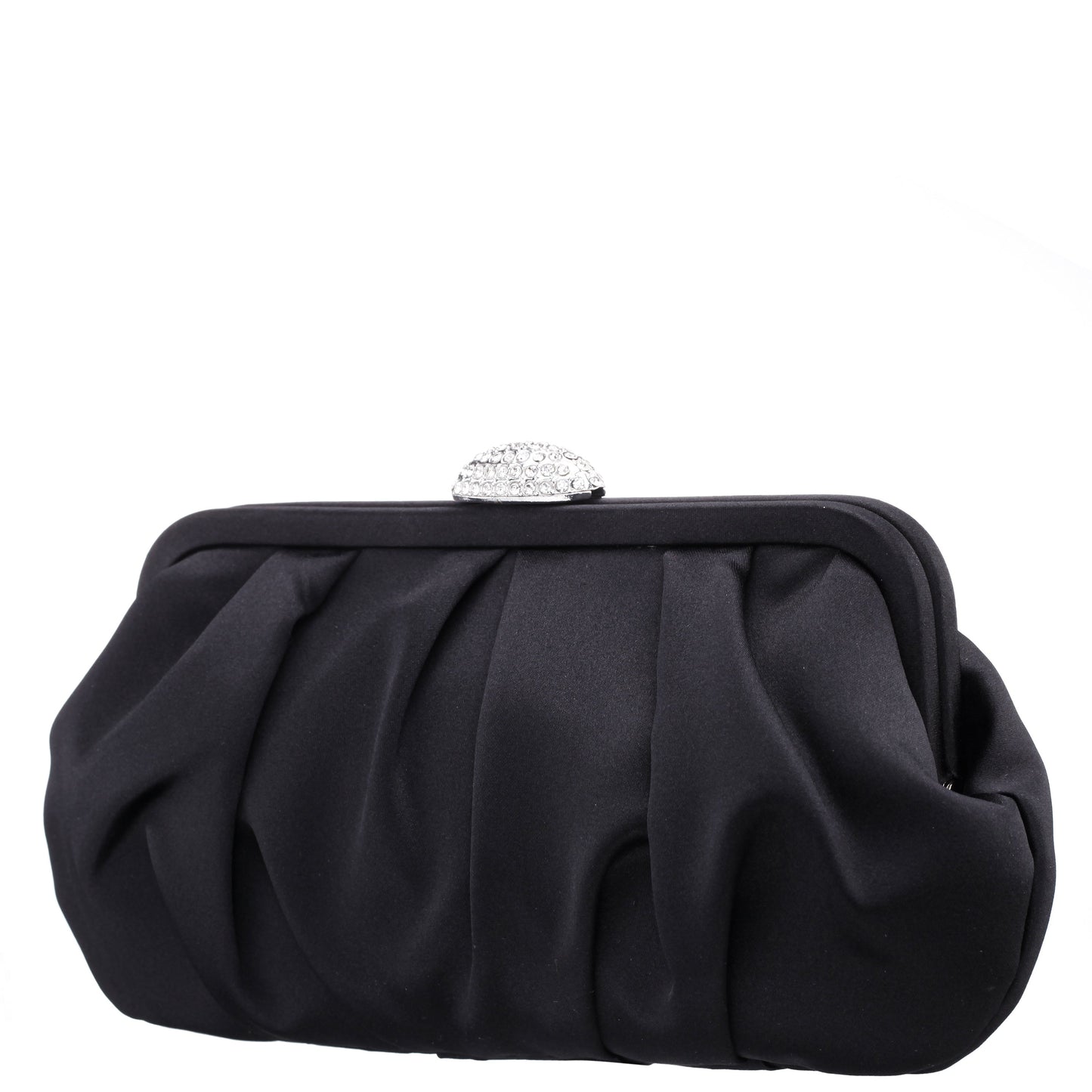 Nina Shoes Concord Black Pleated Frame Clutch With Crystal Clasp