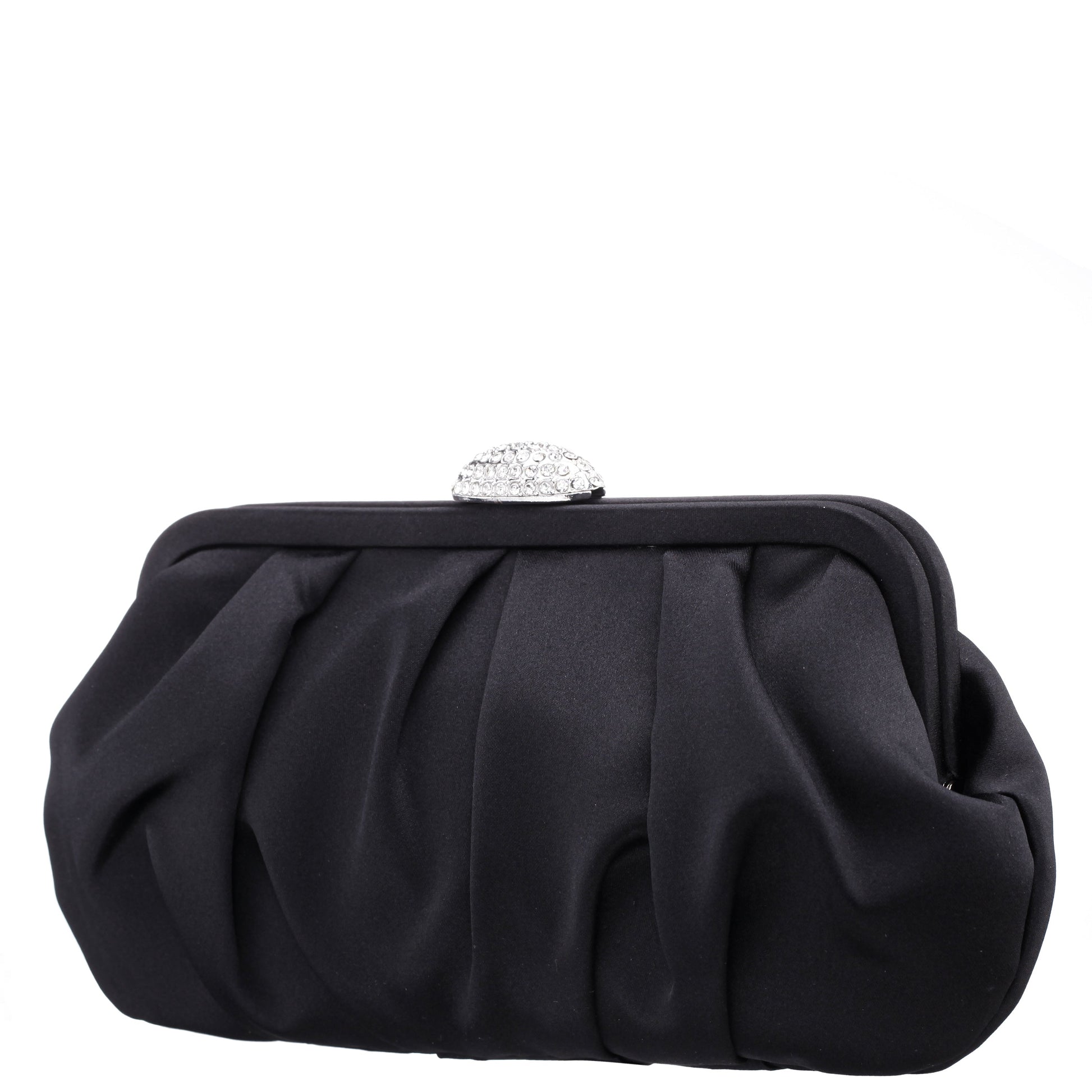 Nina Shoes Concord Black Pleated Frame Clutch With Crystal Clasp