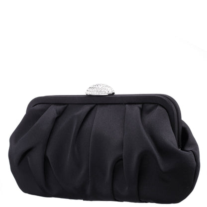 Nina Shoes Concord Black Pleated Frame Clutch With Crystal Clasp
