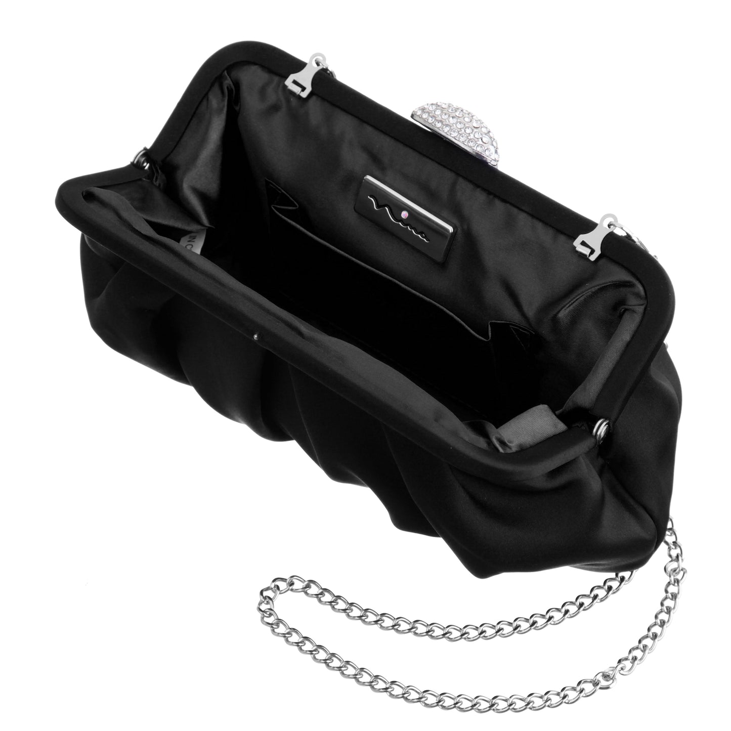 Nina Shoes Concord Black Pleated Frame Clutch With Crystal Clasp