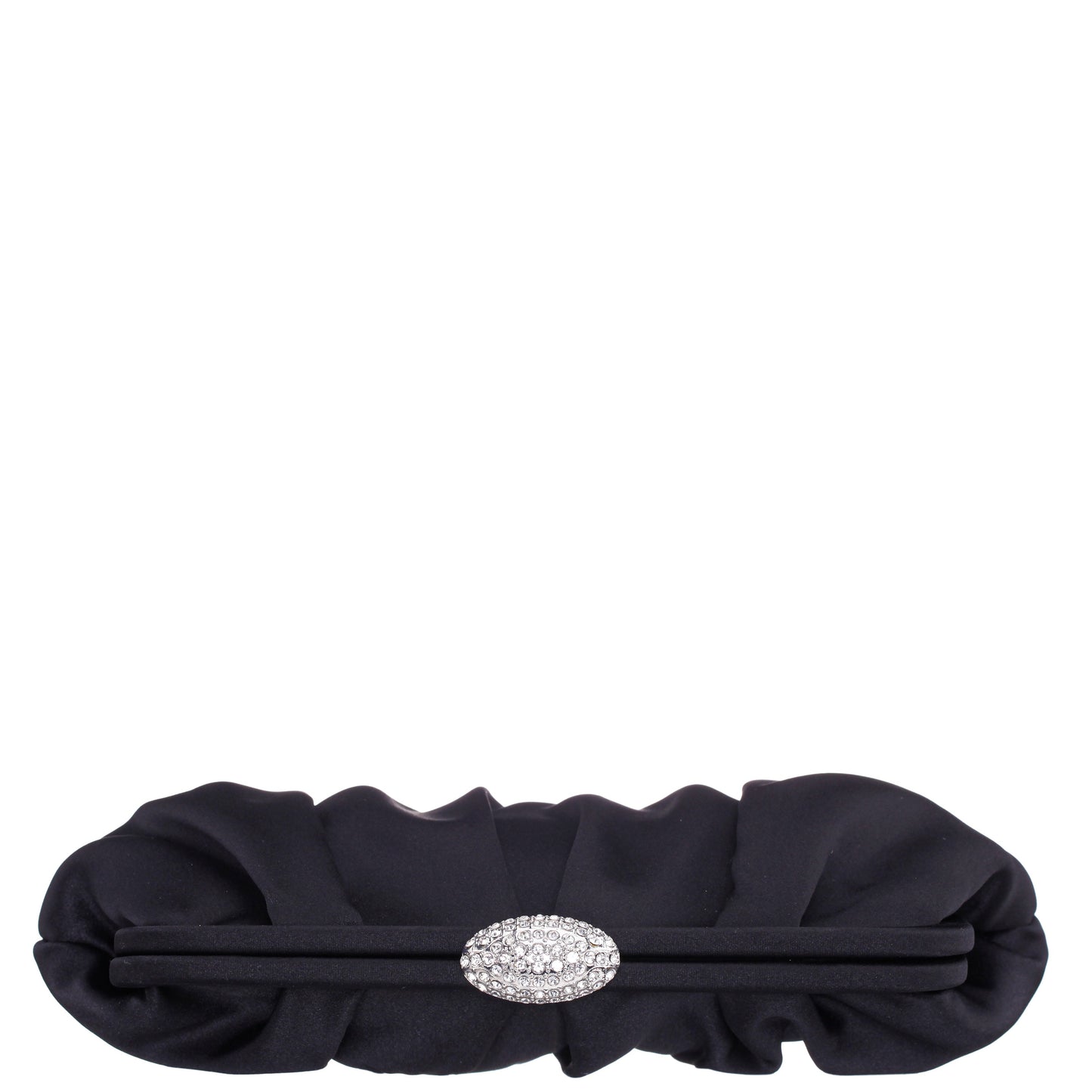 Nina Shoes Concord Black Pleated Frame Clutch With Crystal Clasp
