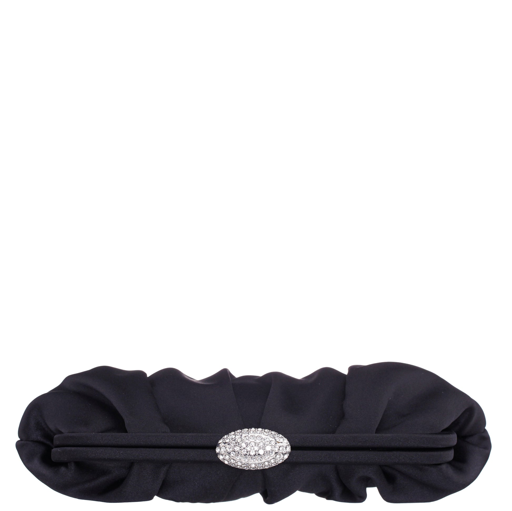 Nina Shoes Concord Black Pleated Frame Clutch With Crystal Clasp