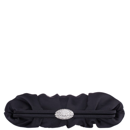 Nina Shoes Concord Black Pleated Frame Clutch With Crystal Clasp