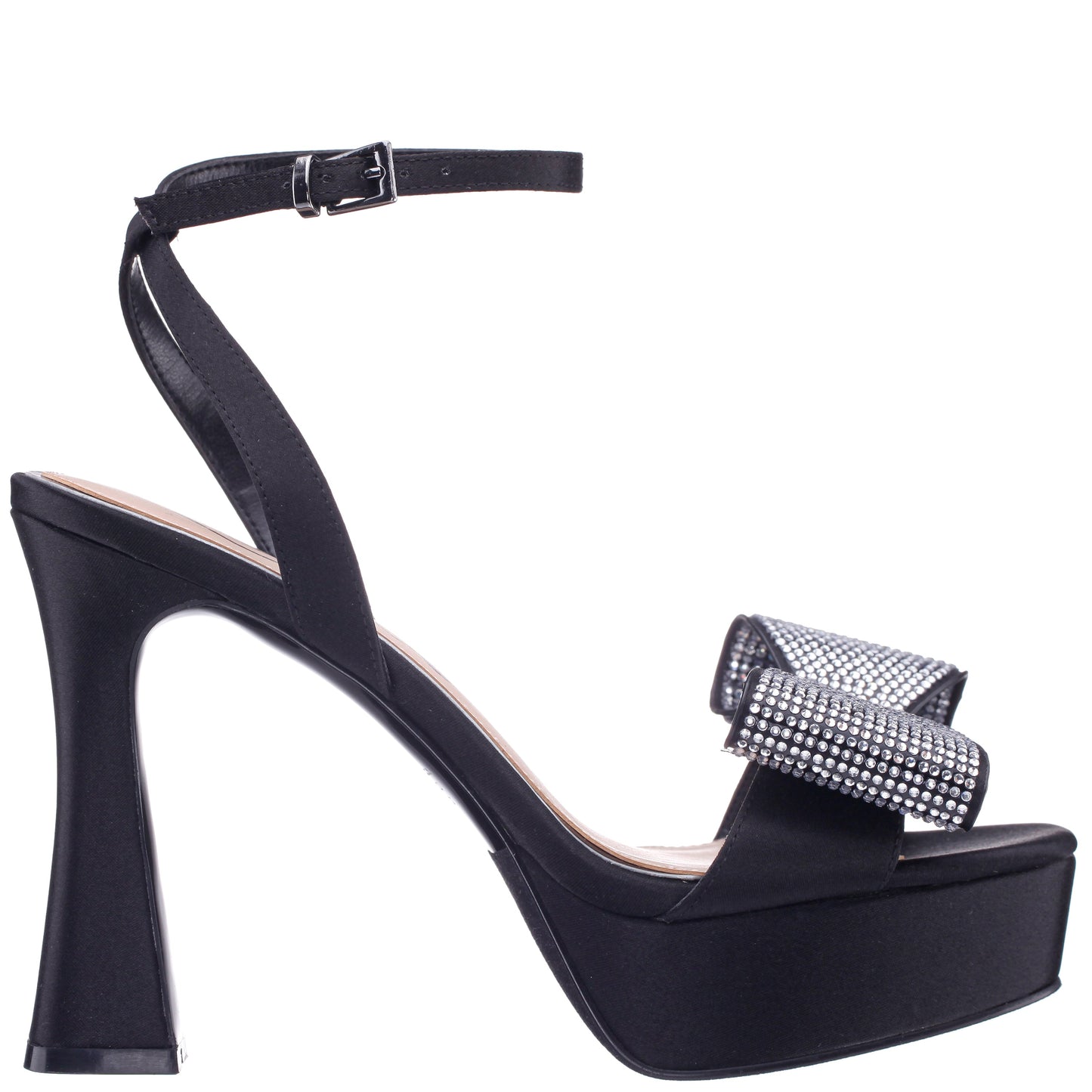 Nina Shoes Agusta Black Satin Bow Ultra High Platform Sandals