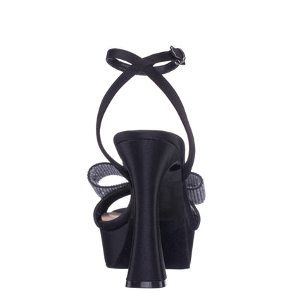 Nina Shoes Agusta Black Satin Bow Ultra High Platform Sandals