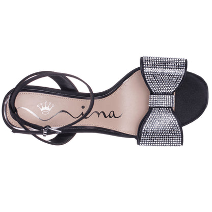 Nina Shoes Agusta Black Satin Bow Ultra High Platform Sandals