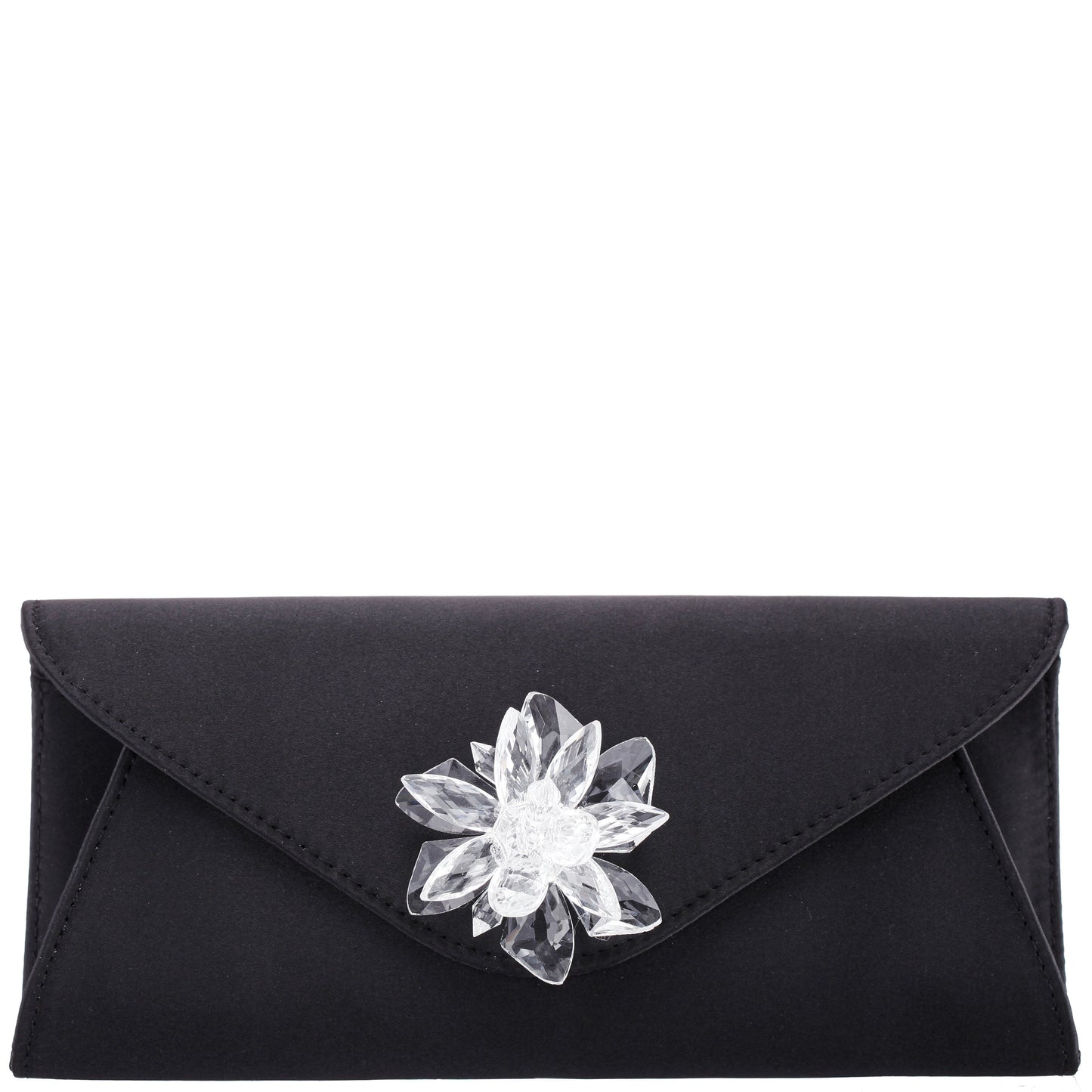 Nina Shoes Twila Black Satin/Glass Crystal Envelope Clutch