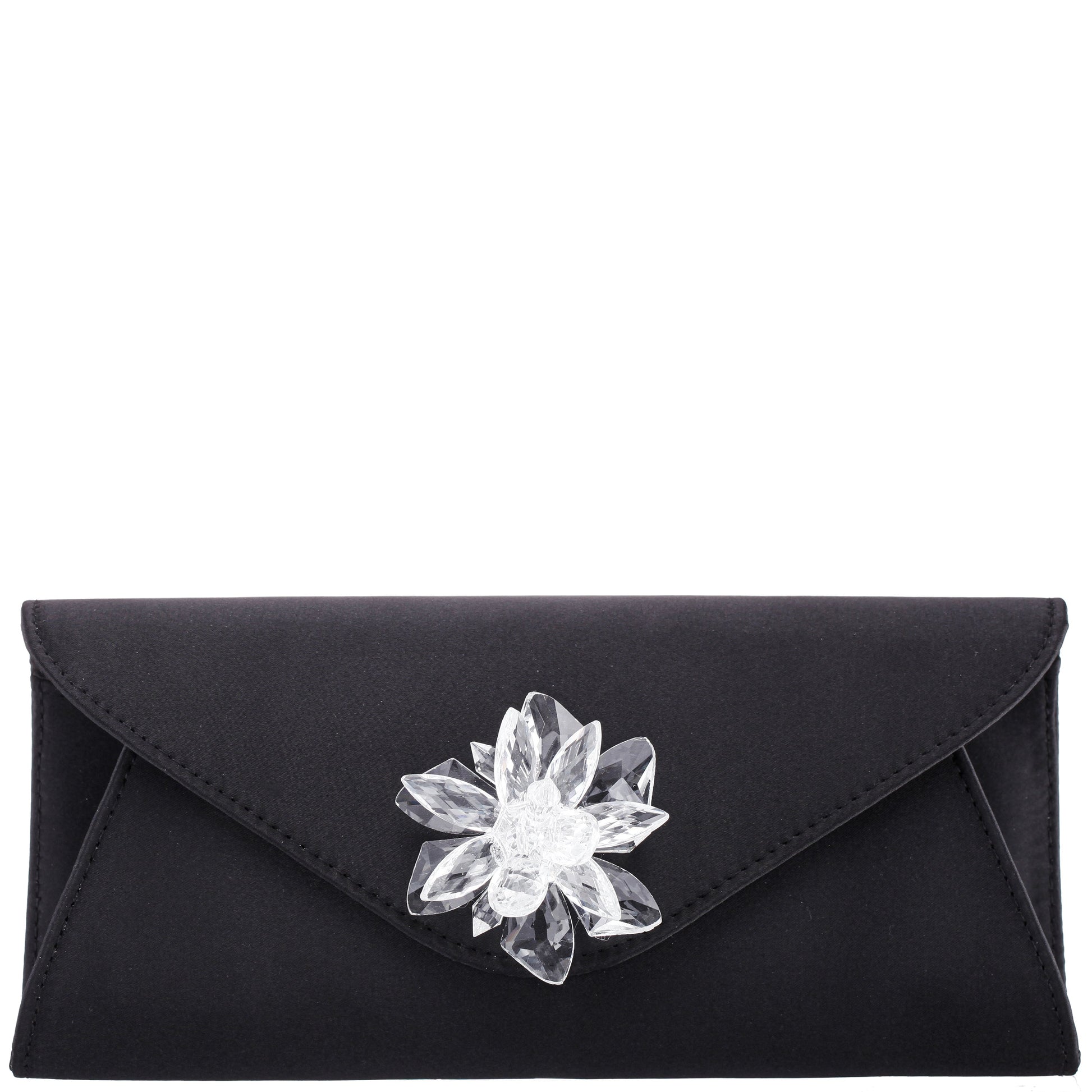 Nina Shoes Twila Black Satin/Glass Crystal Envelope Clutch