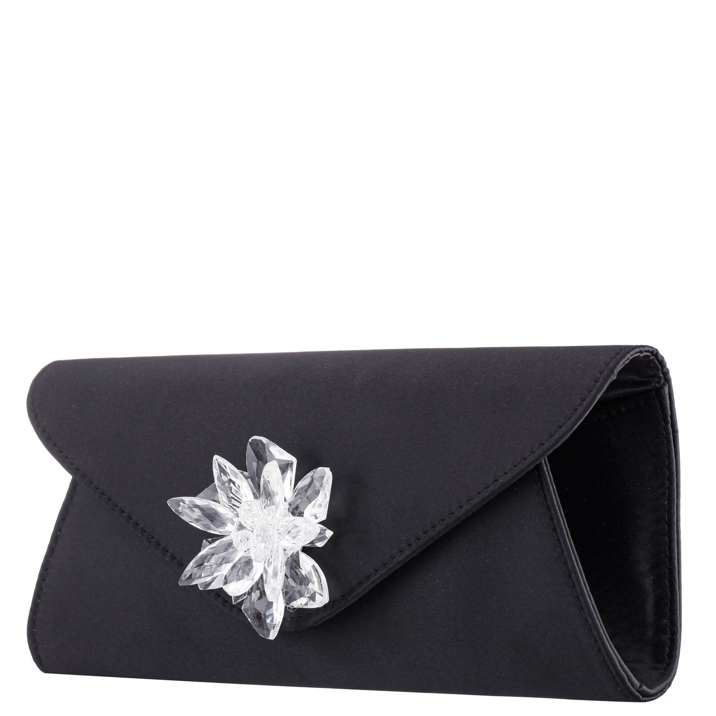 Nina Shoes Twila Black Satin/Glass Crystal Envelope Clutch