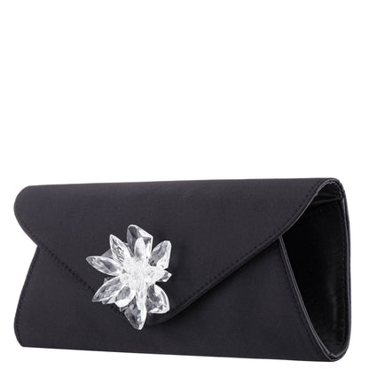 Nina Shoes Twila Black Satin/Glass Crystal Envelope Clutch