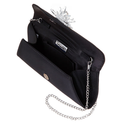 Nina Shoes Twila Black Satin/Glass Crystal Envelope Clutch
