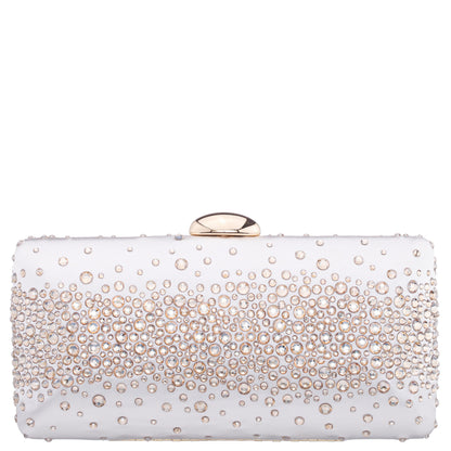 Nina Shoes Purity Beige Satin/Glass Crystal Minaudiere