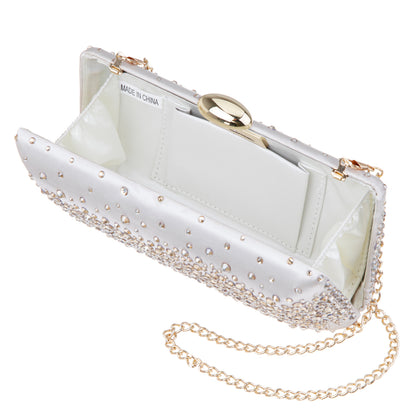 Nina Shoes Purity Beige Satin/Glass Crystal Minaudiere