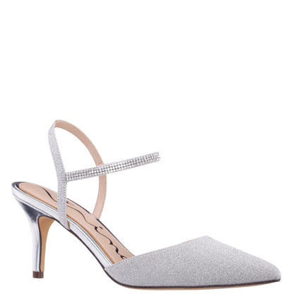 Nina Shoes Taisha Silver Sling Back Mid-Heel Dress Shoes
