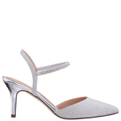 Nina Shoes Taisha Silver Sling Back Mid-Heel Dress Shoes