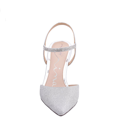 Nina Shoes Taisha Silver Sling Back Mid-Heel Dress Shoes